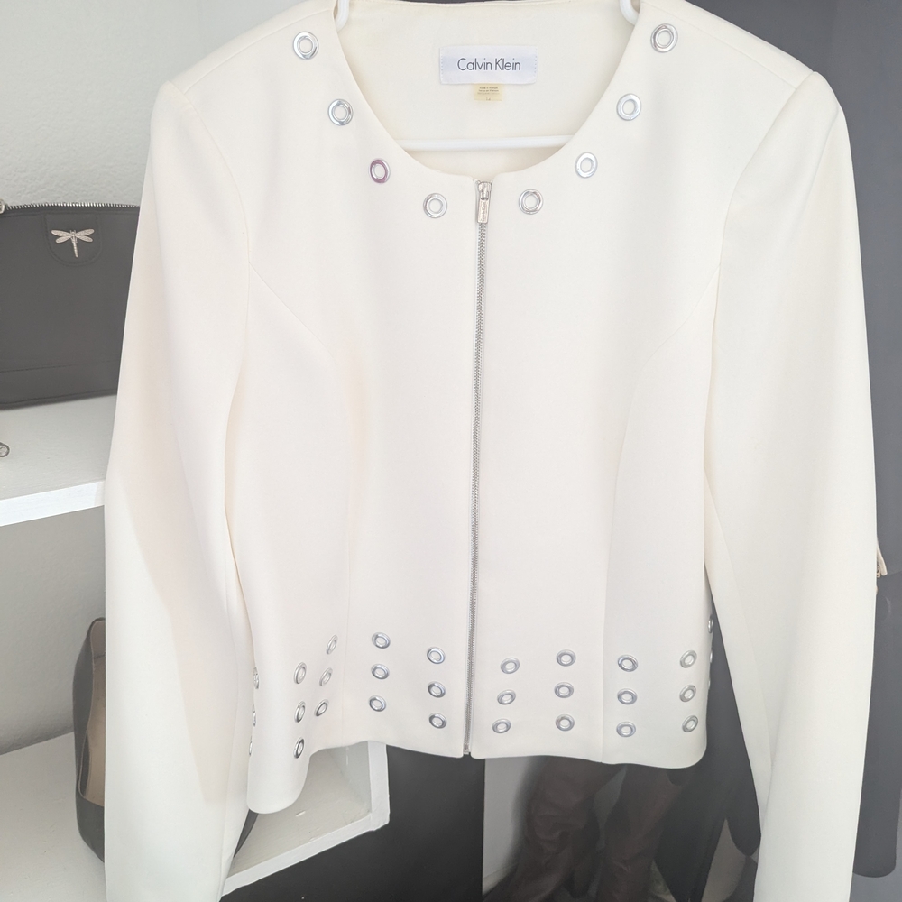 Calvin Klein Cream Blazer with Metallic Embellishments